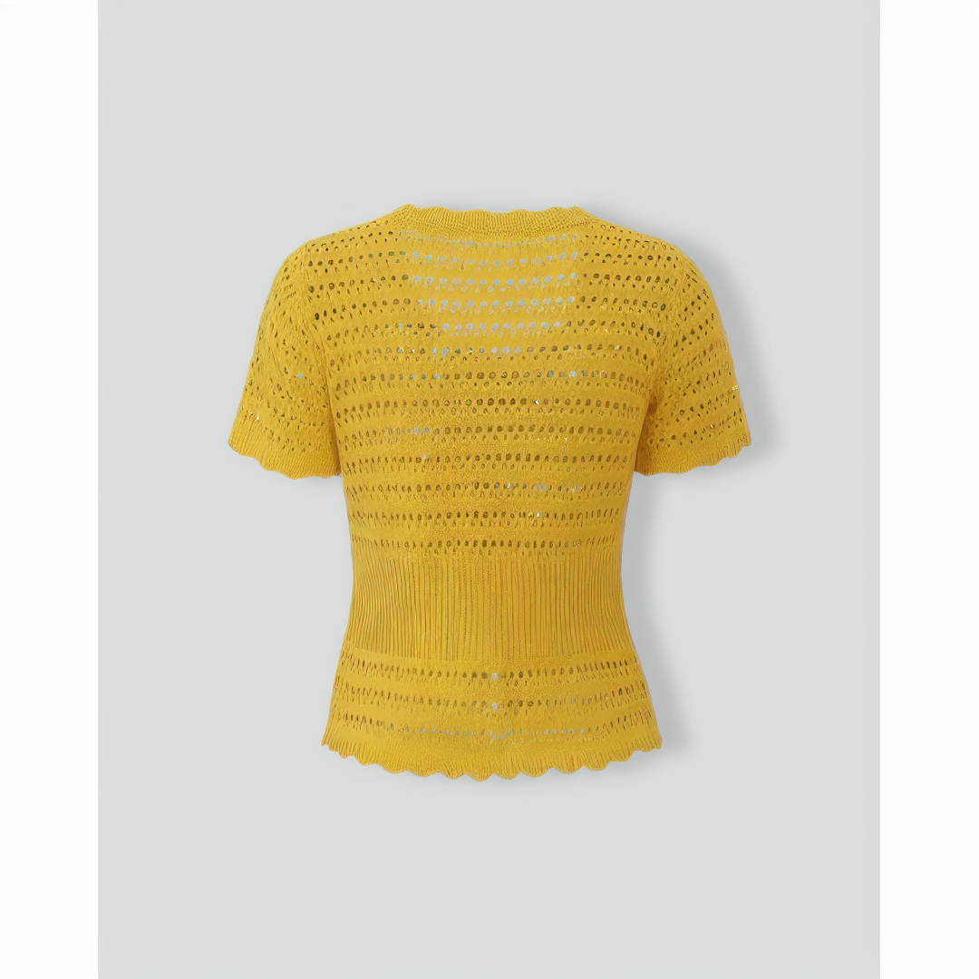 Yellow Crochet Single-Breasted Cardigan