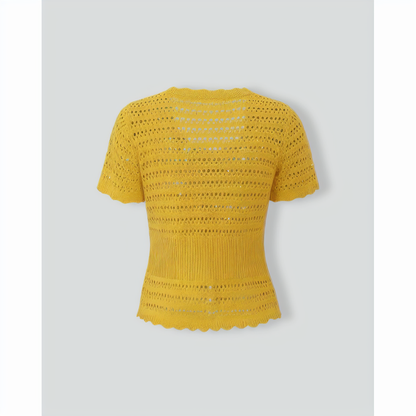Yellow Crochet Single-Breasted Cardigan
