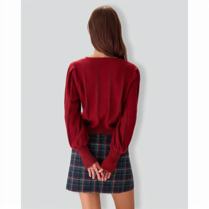 Red Lantern Sleeve Single-Breasted Cardigan