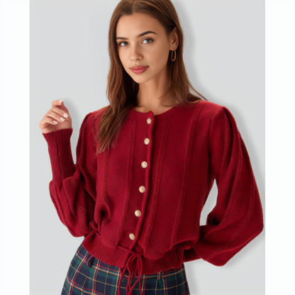 Red Lantern Sleeve Single-Breasted Cardigan