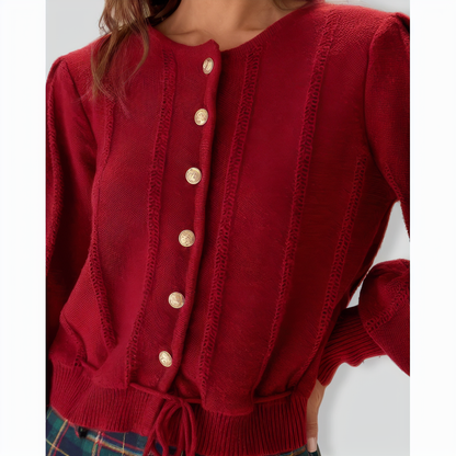 Red Lantern Sleeve Single-Breasted Cardigan