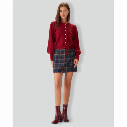 Red Lantern Sleeve Single-Breasted Cardigan