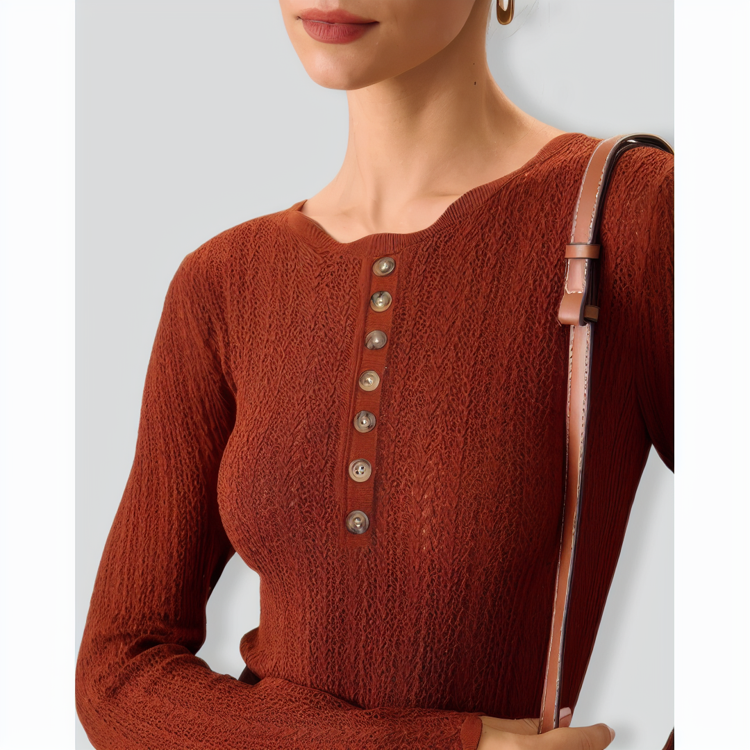 Women's Brown Round Neck Slim Sweater