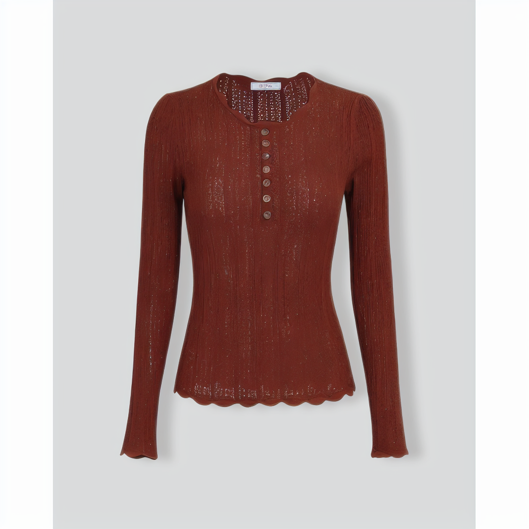 Women's Brown Round Neck Slim Sweater