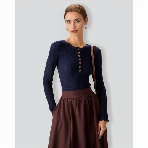 Navy Round Neck Slim Sweater