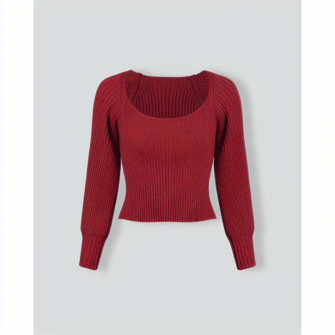 The Red Scoop Neck Lantern Sleeve Sweater