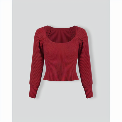 The Red Scoop Neck Lantern Sleeve Sweater