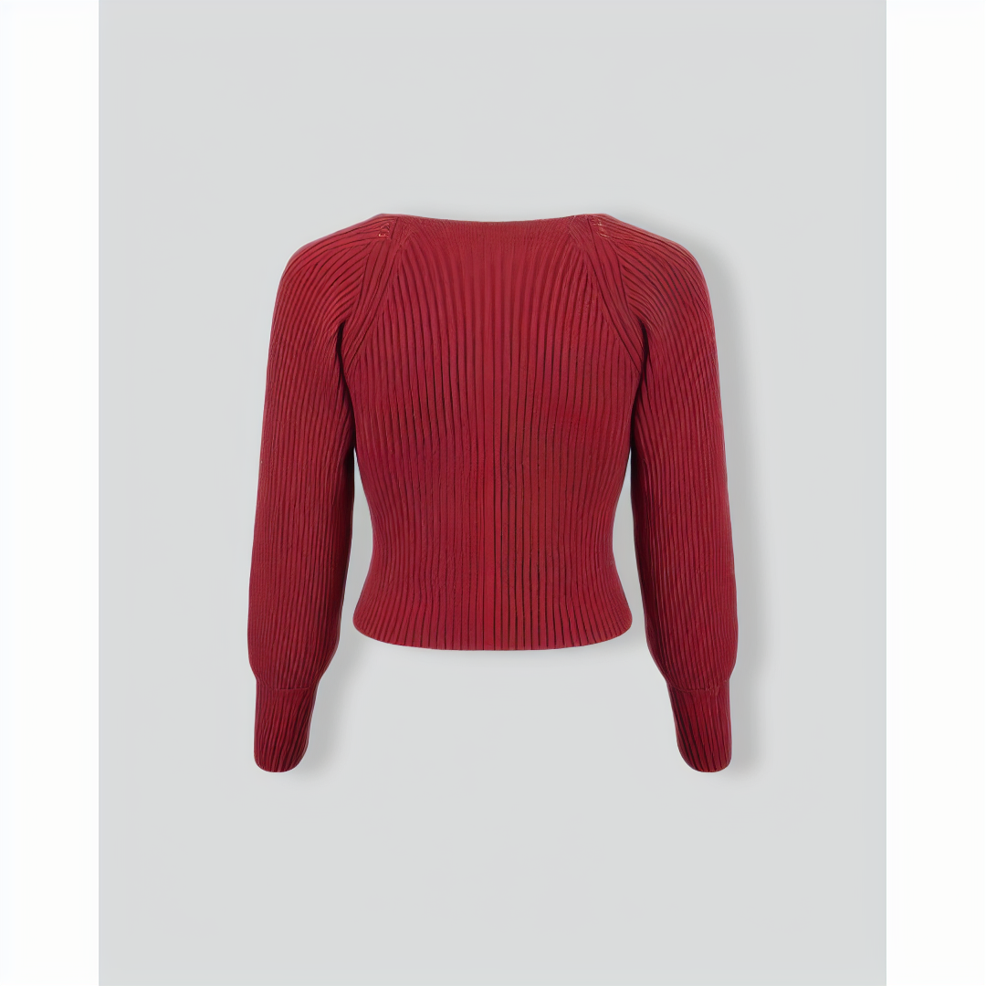 The Red Scoop Neck Lantern Sleeve Sweater