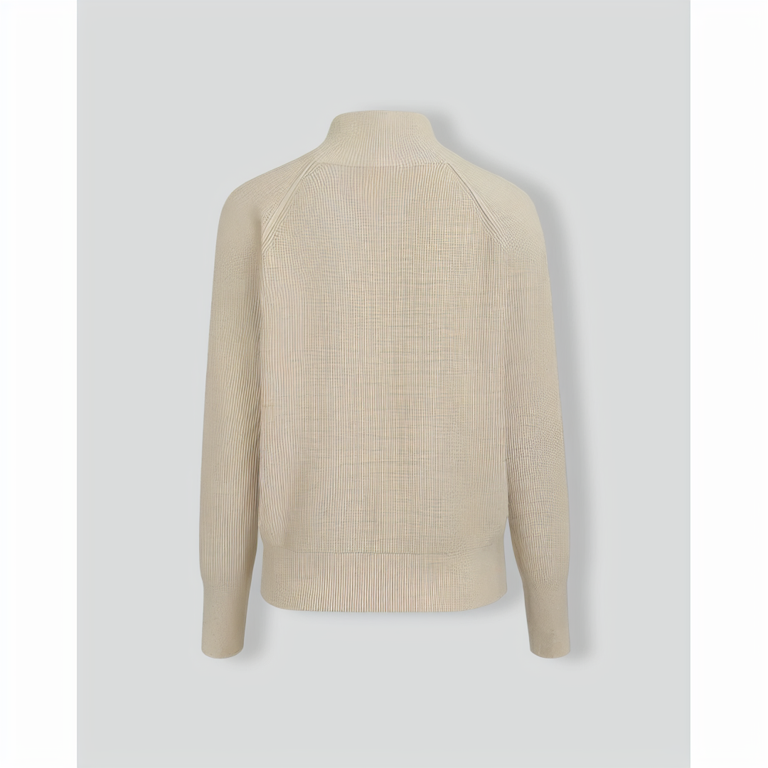 Women's Apricot Ribbed Knit Zipper Cardigan