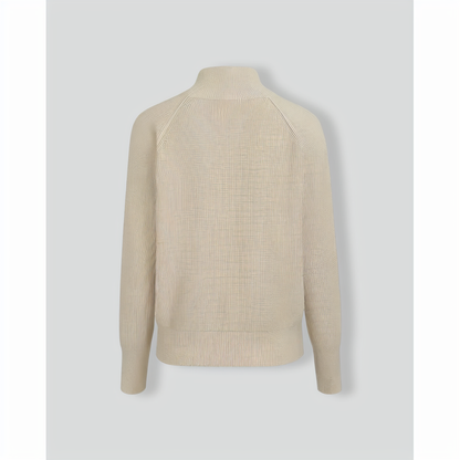 Women's Apricot Ribbed Knit Zipper Cardigan