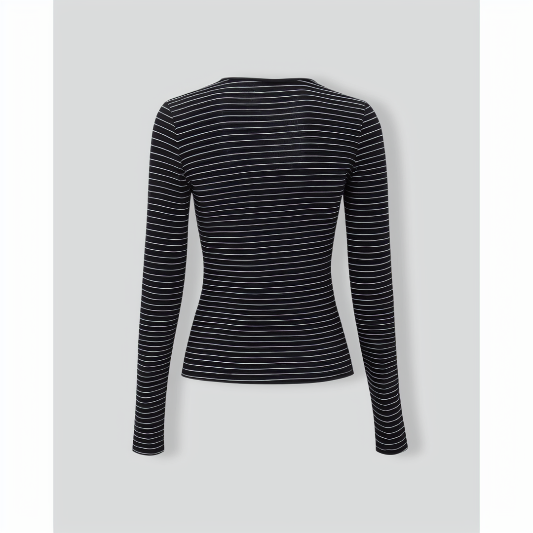 Black Square Neck Striped Knit Tee