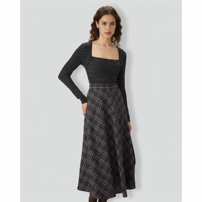 Black Square Neck Striped Knit Tee