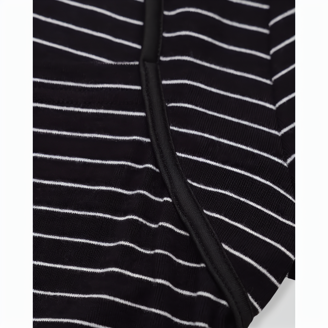 Black Square Neck Striped Knit Tee