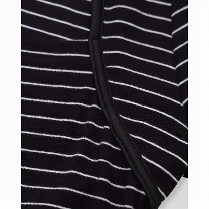 Black Square Neck Striped Knit Tee