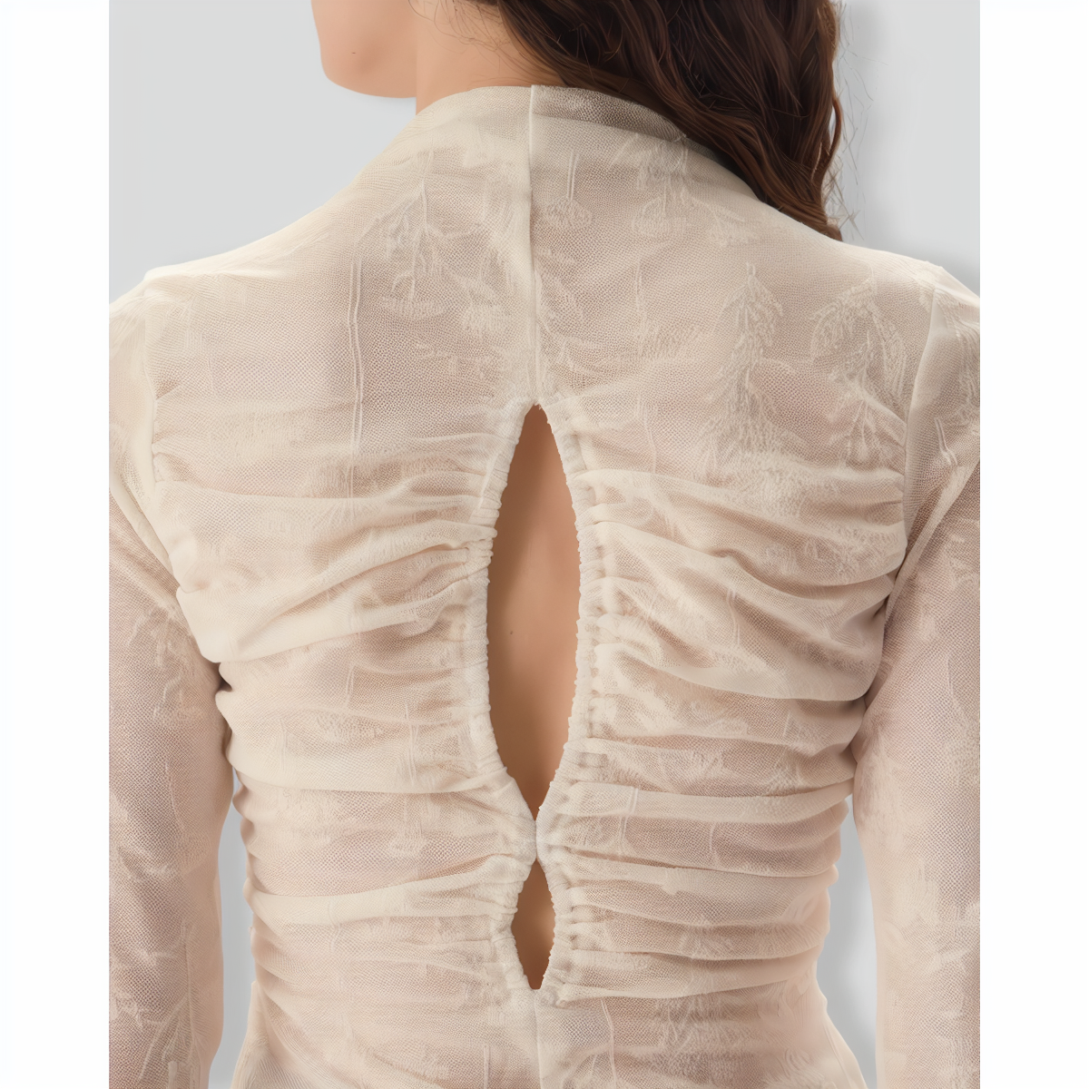 Women's White Jacquard Mock Neck Slit Tee