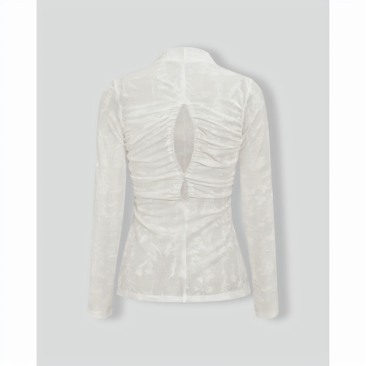 Women's White Jacquard Mock Neck Slit Tee