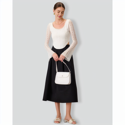 Women's White Lace See-Through Cropped Tee