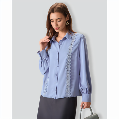 Women's Blue Lace Trim Shirt