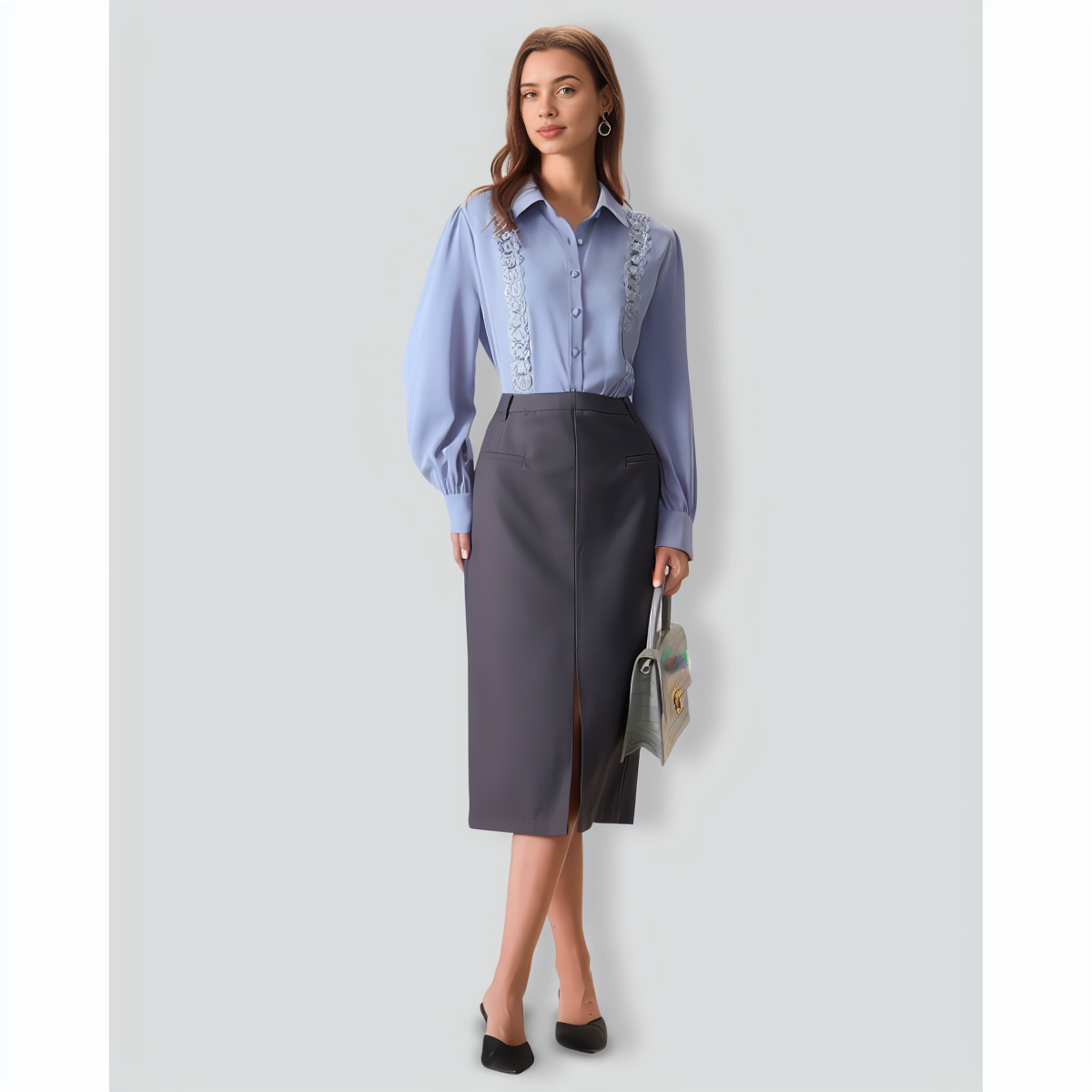 Women's Blue Lace Trim Shirt