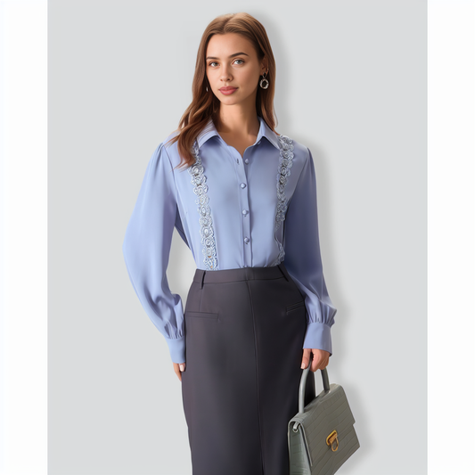 Women's Blue Lace Trim Shirt