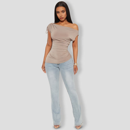 Ruched Boat Neck Top