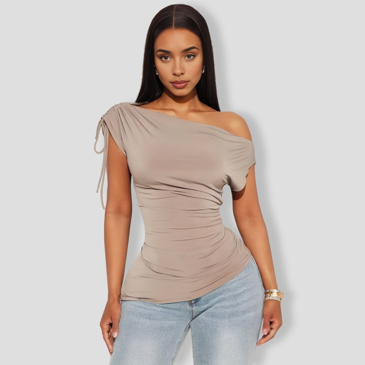 Ruched Boat Neck Top