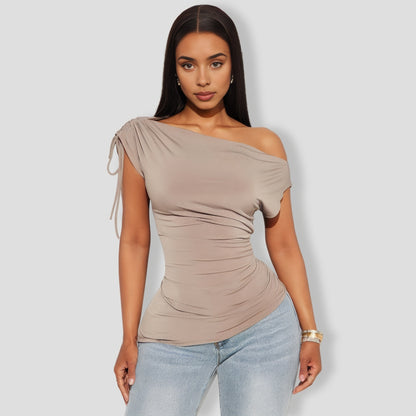 Ruched Boat Neck Top