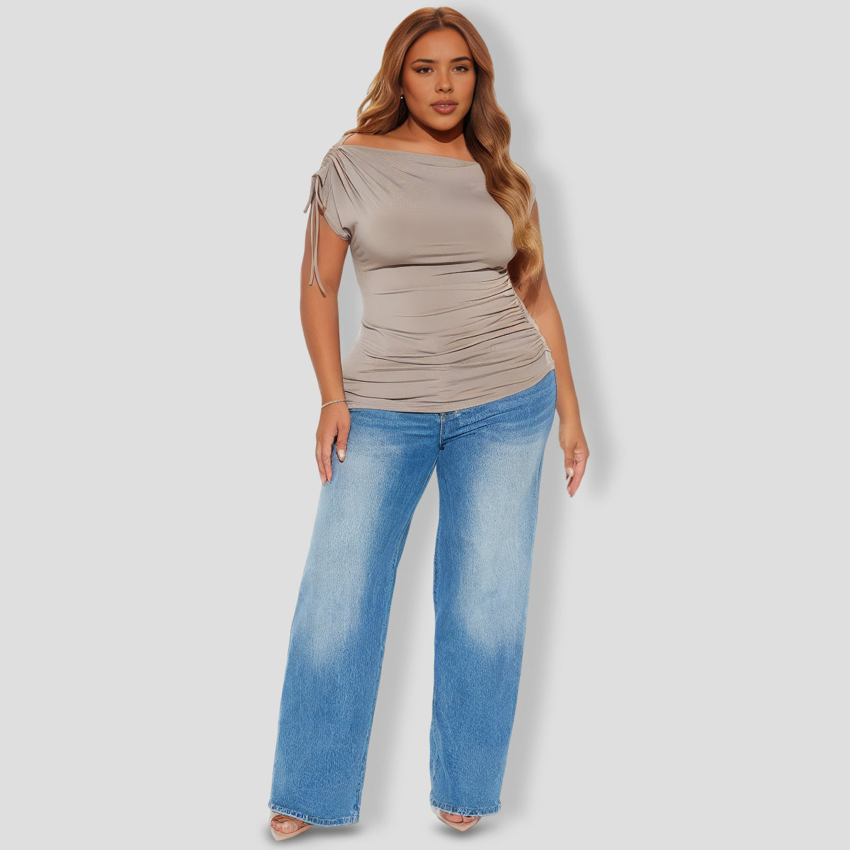 Ruched Boat Neck Top