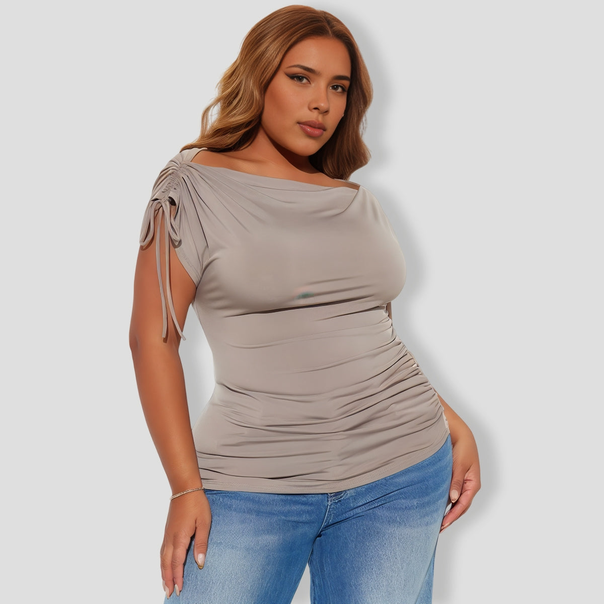 Ruched Boat Neck Top
