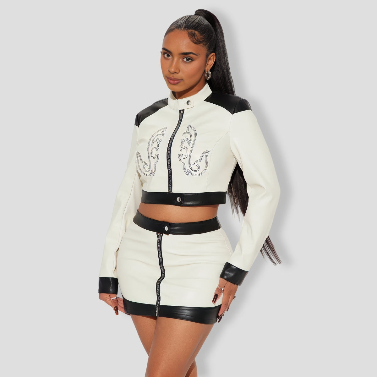 Faux Leather Mini Skirt Set