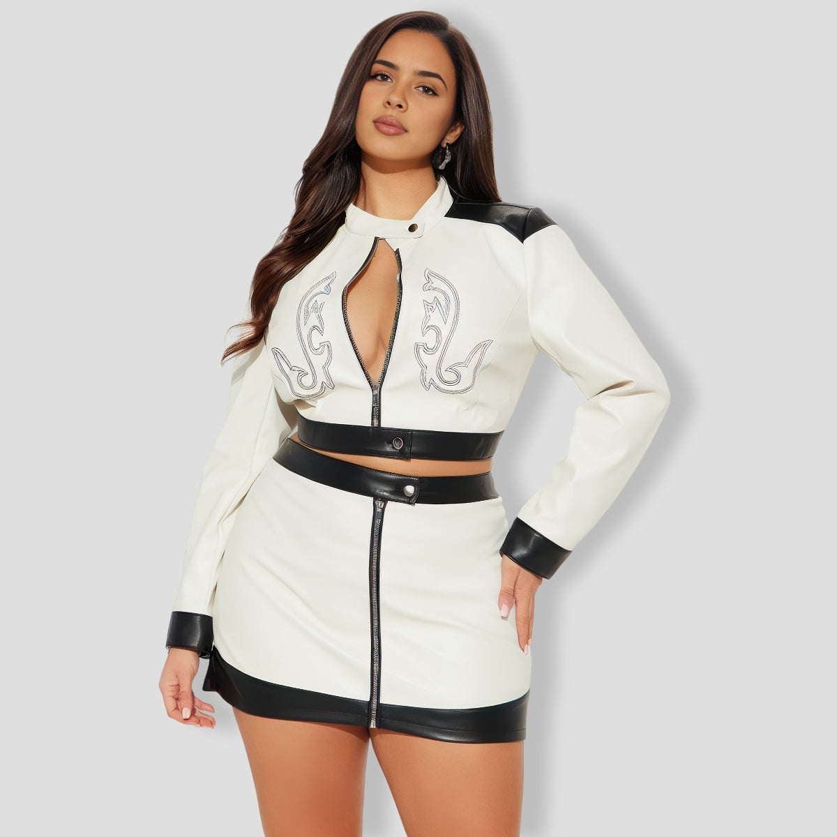 Faux Leather Mini Skirt Set