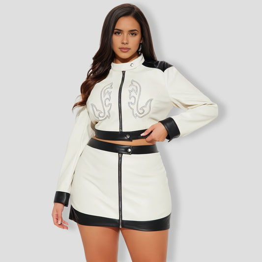 Faux Leather Mini Skirt Set