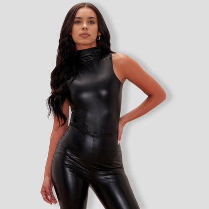 Vienna Faux Leather Bodysuit - Black