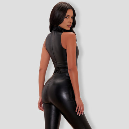 Vienna Faux Leather Bodysuit - Black