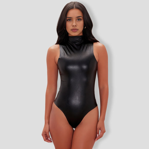Vienna Faux Leather Bodysuit - Black