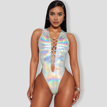 What A Vision Holographic Skirt Set - Silver