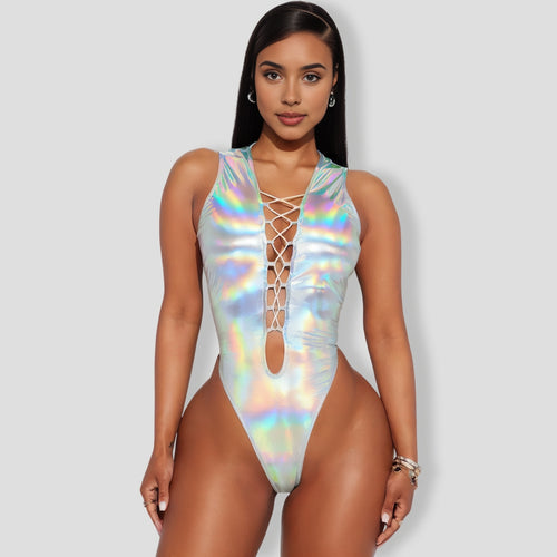 What A Vision Holographic Skirt Set - Silver