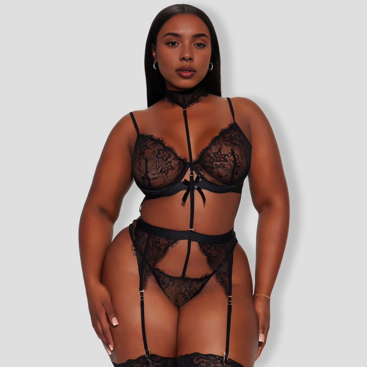 Sexy Bondage Lace Garter Black 3 Piece Set