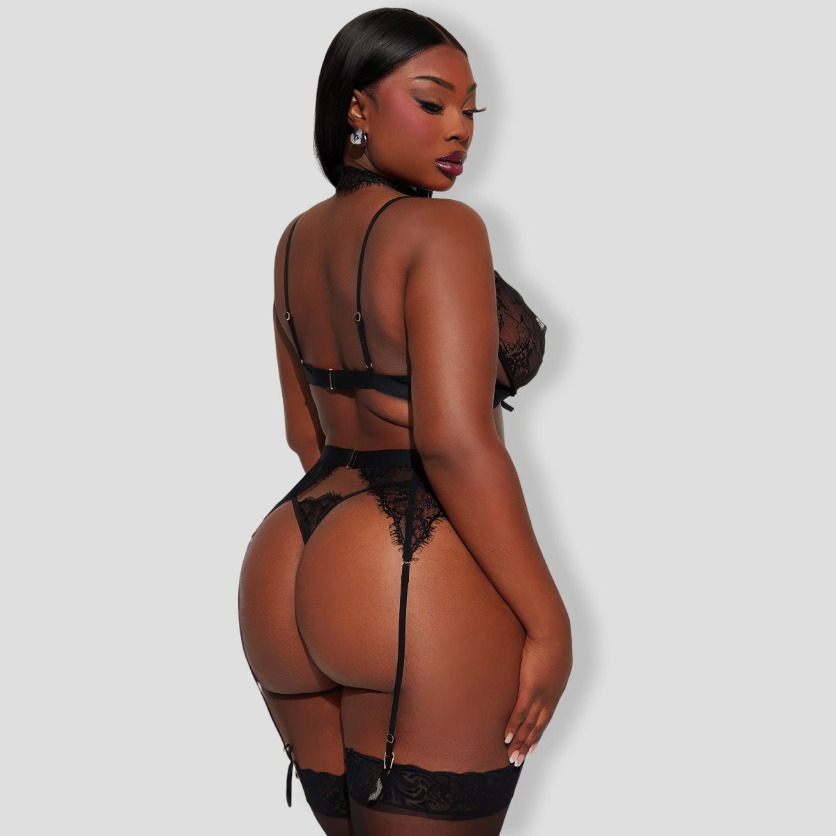 Sexy Bondage Lace Garter Black 3 Piece Set