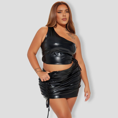 Xena Faux Leather Skirt Set