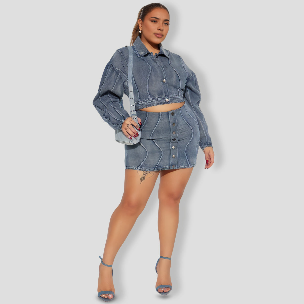 Medium Wash Denim Skirt Set