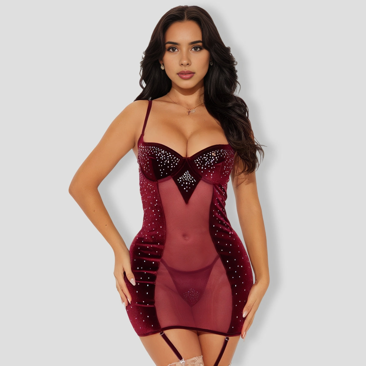 Touch Of Glam Rhinestone Garter Chemise