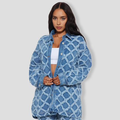 Diamond Pattern Denim Pants Set