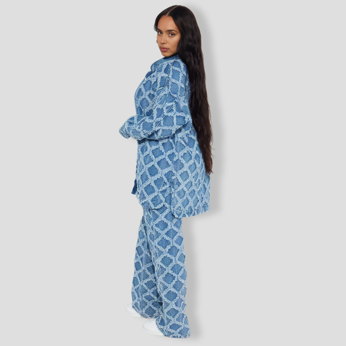 Diamond Pattern Denim Pants Set