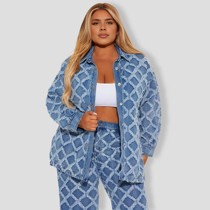 Diamond Pattern Denim Pants Set