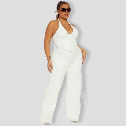 Rave Faux Leather Pants Set - White