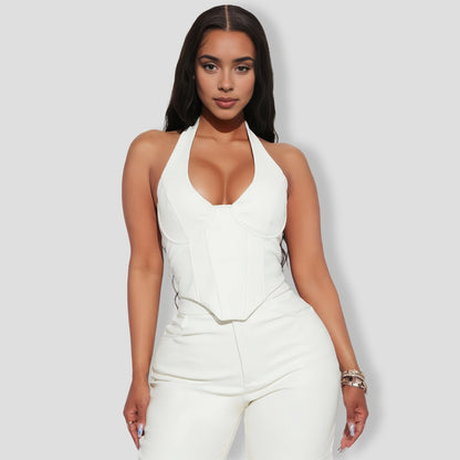 Rave Faux Leather Pants Set - White