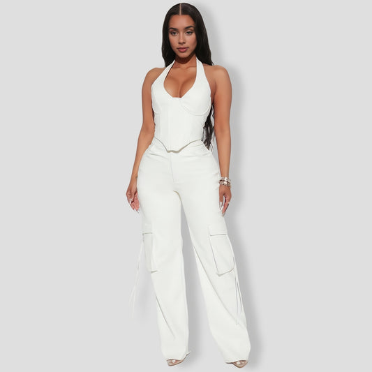 Rave Faux Leather Pants Set - White