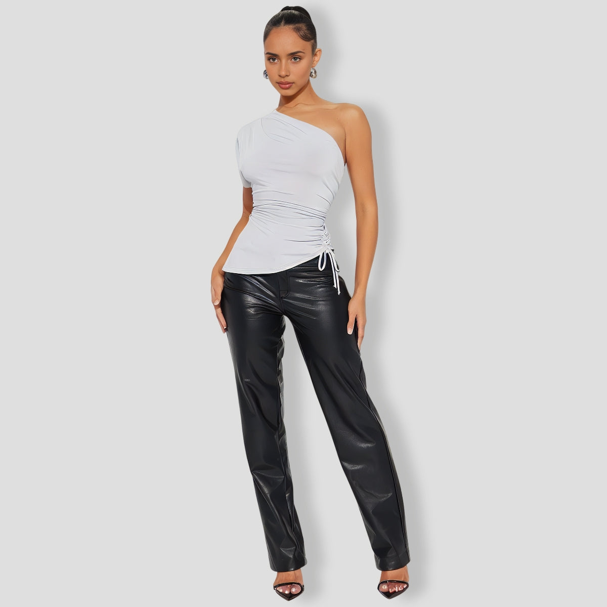 Grey One Shoulder Top