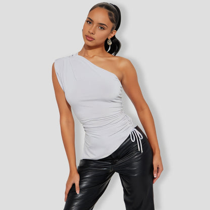 Grey One Shoulder Top